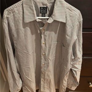 Jos. A. Bank Men's Plaid Shirt - Black, White, and Brown